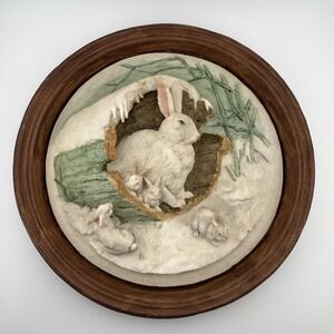 Vintage Bunny Rabbit Wall Plaque Cottagecore Farmhouse Woodland Decor Chalkware